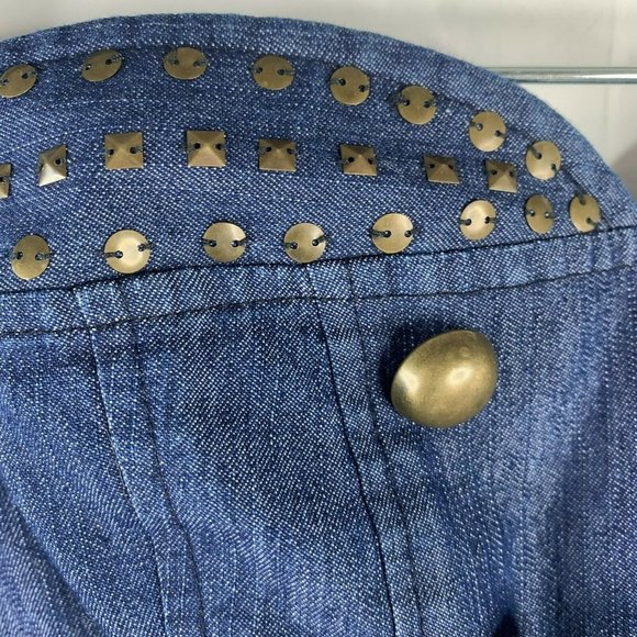 Arden B Sz XS Y2K Chambray Studded Stud Strapless Military Style Mini Dress T210 - Picture 5 of 9